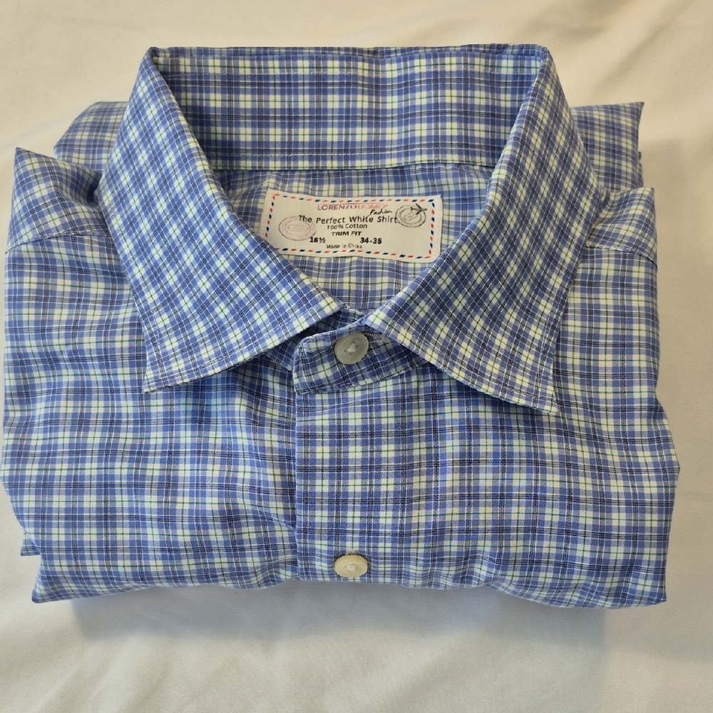 Lorenzo Uomo Long Sleeve Trim Fit Blue Button Down Mens Shirt. Size 34-35. NWOT - Picture 13 of 16